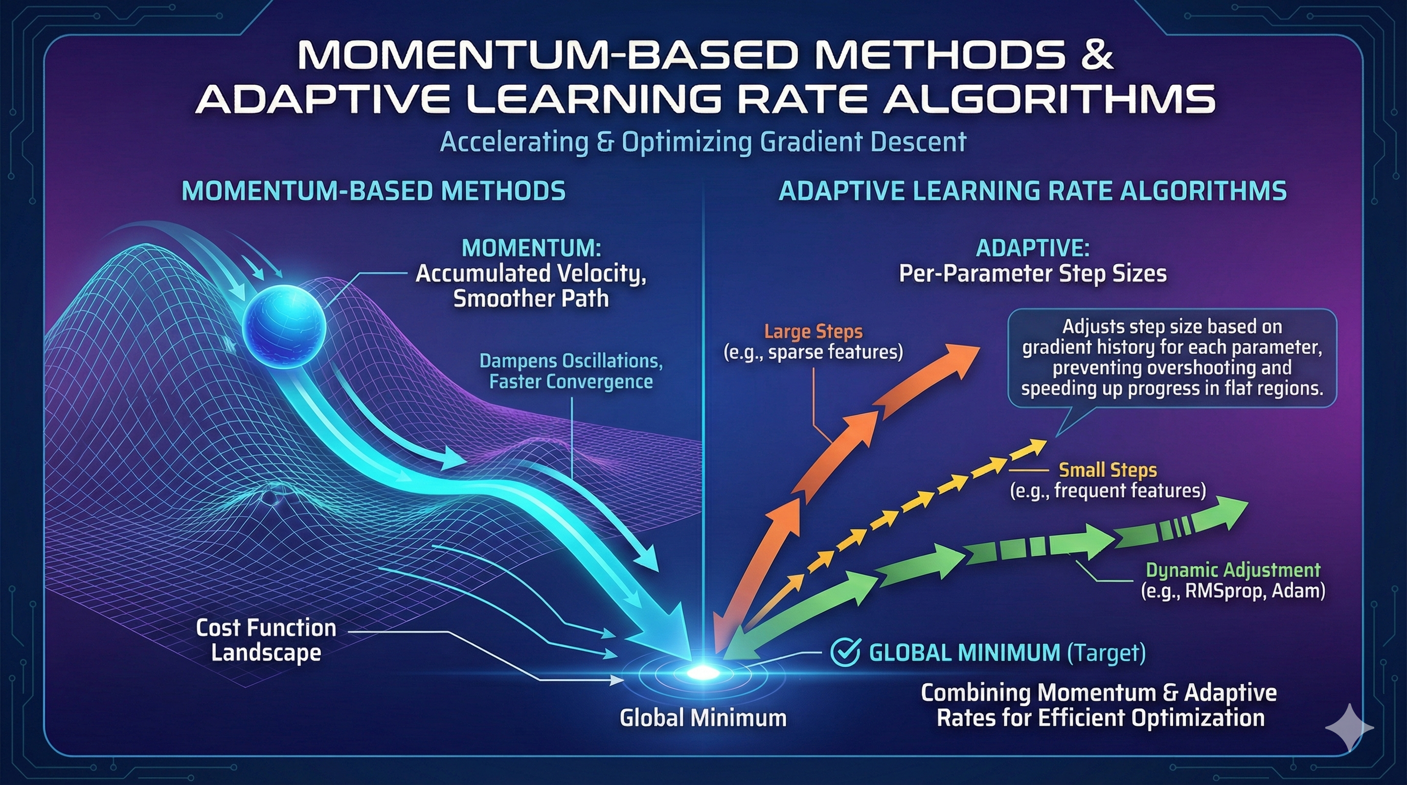 Momentum and Adaptive Learning Rates